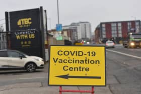 The mass vaccination centre at the Titanic Exhibition Centre in Belfast a