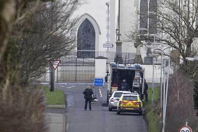 Emergency services at the scene of a security alert in Loughguile village, Co Antrim. Pic Steven McAuley/McAuley Multimedia