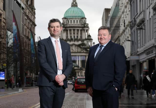 Christopher Morrow, head of communications and policy at NI Chamber and Brian Murphy, managing partner at BDO NI pictured at the launch of the latest Quarterly Economic Survey (QES) for Q4 21