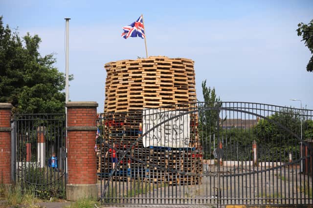 The controversial loyalist bonfire built at the interface in north Belfast dividing loyalist Tiger's Bay and nationalist New Lodge.