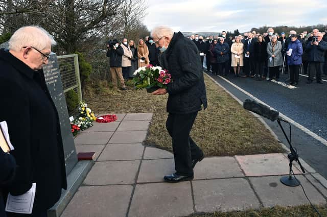 The roadside service on Sunday to mark the 30th anniversary of the Teebane bombing in Co Tyrone. 
Photo: Colm Lenaghan/ Pacemaker