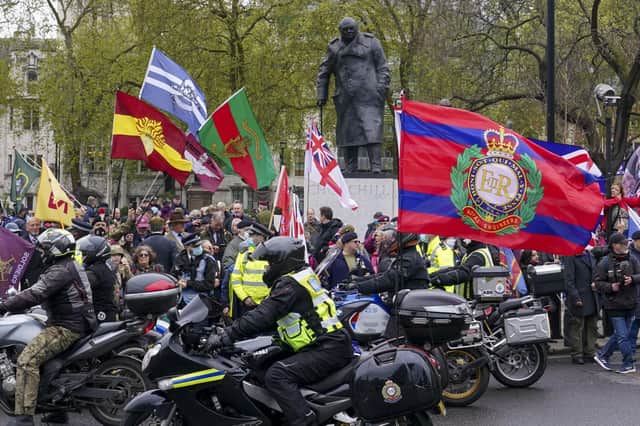 A 'Respect our Veterans' rally in Parliament Square, central London, May 2021. Photo: Steve Parsons/PA wire