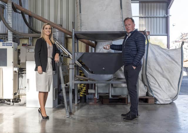 Picture on site at RE-KKUR in Co Fermanagh are Una Warnock, head of portfolio at Whiterock Finance, which manages Growth Loan Fund I and II, and Vincent McCoy, managing director of RE-KKUR