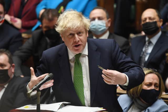 Prime Minister Boris Johnson speaking during Prime Minister's Questions in the House of Commons. Issue date: Wednesday January 19, 2022.