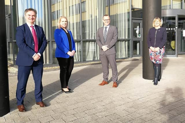 Paul Clancy, chief executive, Londonderry Chamber, Kristine Reynolds, president, Letterkenny Chamber, Aidan O’Kane, president, Londonderry and Toni Forrester, chief executive, Letterkenny Chamber