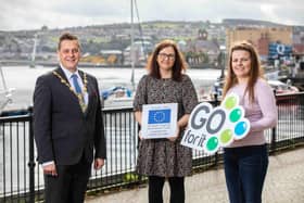 Mayor of Derry City and Strabane District Council, Alderman Graham Warke, Orla McNulty, business adviser with Strabane Enterprise Agency and Ashley Lynch