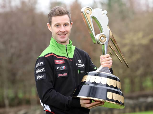 Jonathan Rea with the Joey Dunlop trophy after he was named as the Adelaide Irish Motorcyclist of the Year for a record ninth time.