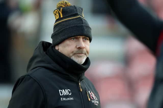GLOUCESTER, ENGLAND - DECEMBER 19:  Dan McFarland, the Ulster head coach looks on during the Heineken Champions Cup Pool 2 match at Kingsholm Stadium on December 19, 2020 in Gloucester, England. (Photo by David Rogers/Getty Images)