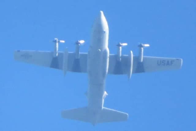 The USAF C130 was spotted over Newry this week, sparking questions about whether it might be linked to a planned Russian Navy exercise off the Cork coast next week. Photo: Mark McLoughlin.