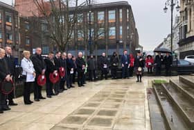Event at the cenotaph in Londondery on Thursday January 27 2022 to mark the 50th anniversary of the murders of two policemen in the city. Constable David Montgomery, 20, and Sergeant Peter Gilgunn, 26