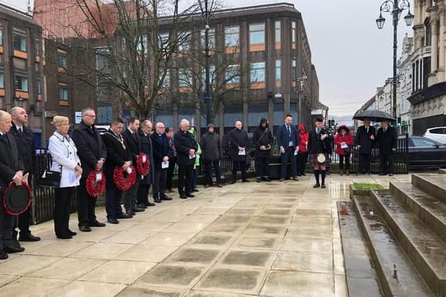 Event at the cenotaph in Londondery on Thursday January 27 2022 to mark the 50th anniversary of the murders of two policemen in the city. Constable David Montgomery, 20, and Sergeant Peter Gilgunn, 26