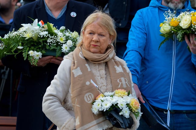 Alana Burke pictured at the 50th anniversary Memorial Service at the Bloody Sunday Monument on Rossville Street on Sunday morning . Photo: George Sweeney, DER2205GS – 006