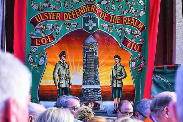 A banner honouring the UDR, which has been targeted for demonisation by Sinn Fein, this writer says; the UDR killed eight people, while the IRA killed more than 1,700 during the Troubles