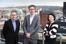 Launching the Best Managed Companies 2022 awards are Deloitte partner Aisléan Nicholson, Bank of Ireland’s Mark Cunningham and James Dowds, MD of the Dowds Group, which was one of three Northern Ireland companies to achieve Best Managed status for the first time last year