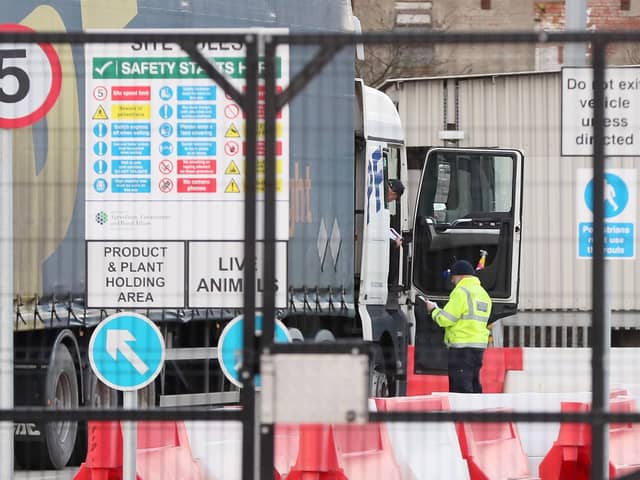 Lorries and goods being continued to be checked at the Department of Agriculture, Environment and Rural Affairs checking facility in Belfast Port on Thursday, despite orders from Minister Edwin Poots for them to stop.  Picture by Jonathan Porter/PressEye