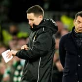 Rangers boss Giovanni van Bronckhorst (right) during last night’s defeat to Celtic. Pic by PA.