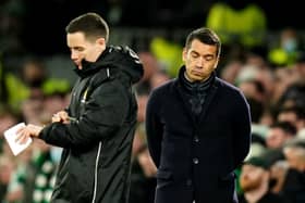 Rangers boss Giovanni van Bronckhorst (right) during last night’s defeat to Celtic. Pic by PA.