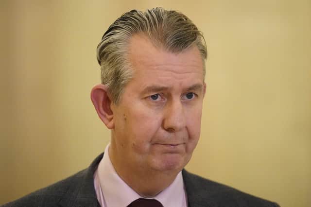 Northern Ireland Agriculture Minister Edwin Poots speaking to the media at the Great Hall in Stormont, Belfast. Photo: PA