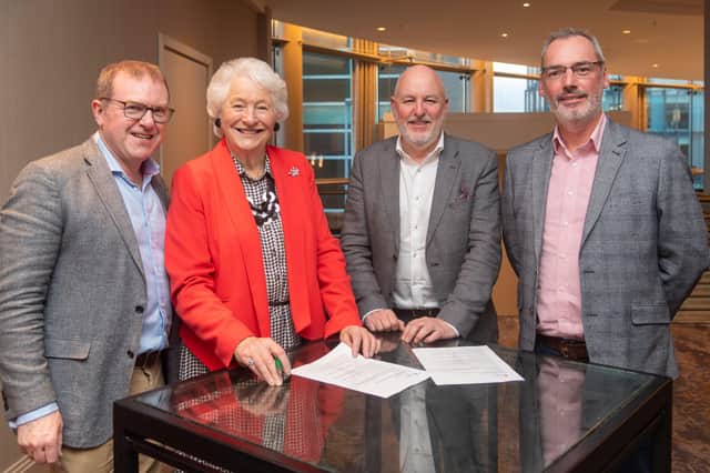 Barry Funston, chairman, Mary Peters Trust, Lady Mary Peters, John Harkin, founder & CEO Alchemy Technology Services, John Colwell, chief financial officer, Alchemy Technology Services