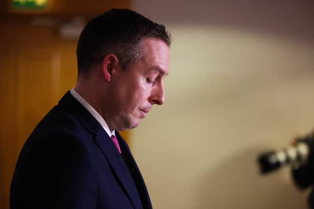 Press Eye - Belfast - Northern Ireland - 3rd February 2022
First Minister Paul Givan pictured at the Crowne Plaza Hotel after he resigned as First Minister.