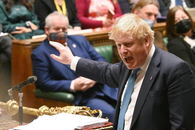 The Prime Minister Boris Johnson speaking during Prime Minister's Questions in the House of Commons