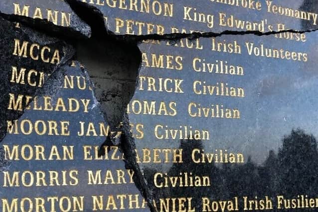 The damaged memorial wall at Glasnevin Cemetery in Dublin. Photo courtesy of RTE.