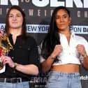 Katie Taylor (left) and Amanda Serrano during a press conference at The Leadenhall Building in London. Pic by PA