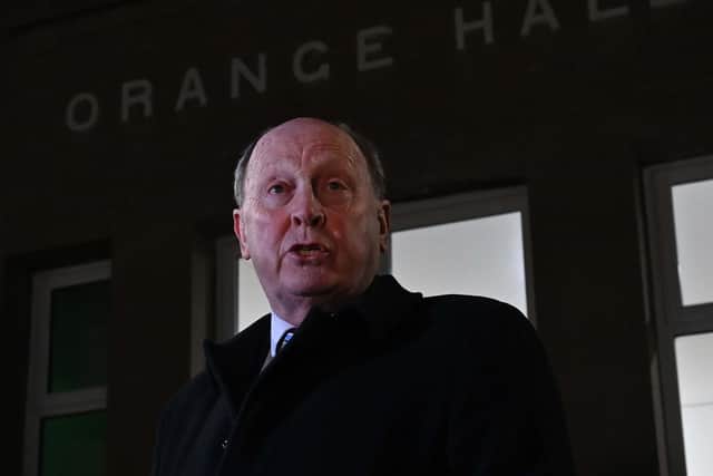 TUV Leader Jim Allister also attended the anti-protocol rally at Dromore Orange Hall on Thursday evening.
 Photo: Colm Lenaghan/ Pacemaker.