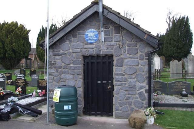 James ‘Jemmy’ Hope is remembered with a blue plaque at his burial place in Mallusk Cemetery, not far from his birthplace in Templepatrick