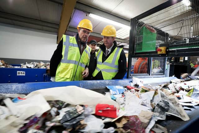 Eric Randall from Bryson Recycling and Minister for Agriculture, Environment and Rural Affairs Edwin Poots pictured at Bryson Recycling in Mallusk