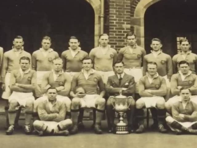 The 1937 Queen's senior cup winning team, including Harry McKibbin (1st from right, back row,). Photos courtesy of the McKibbin family.