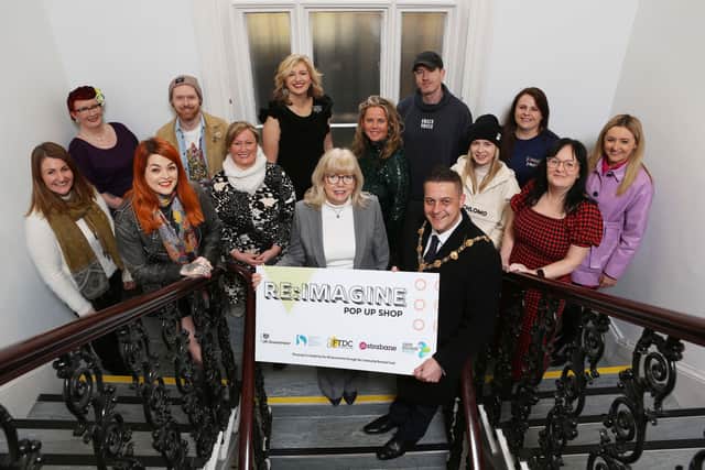 Winners of the Pop Up Shop initiative with Mayor of Derry and Strabane Alderman Graham Warke with Helen Quigley CEO Inner City Trust, Deirdre Williams, The Fashion & Textile Design Centre and Emma McGill, Strabane Town Centre development manager