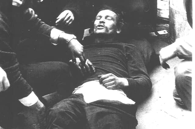 Michael Bridge after he was shot in the thigh on Bloody Sunday