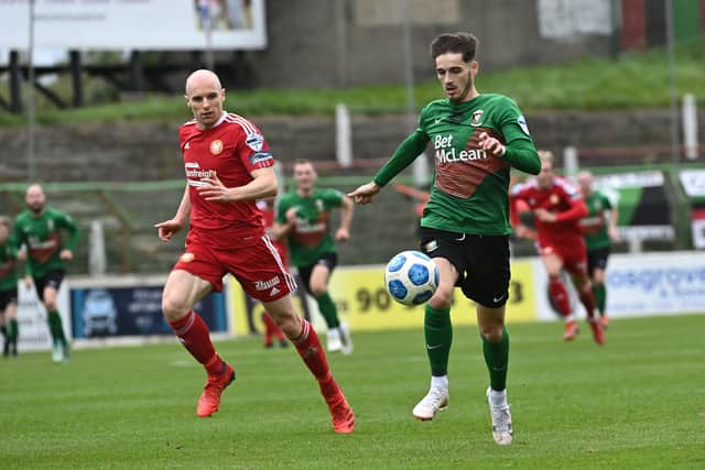 Portadown’s Greg Hall (left). Pic by Pacemaker.