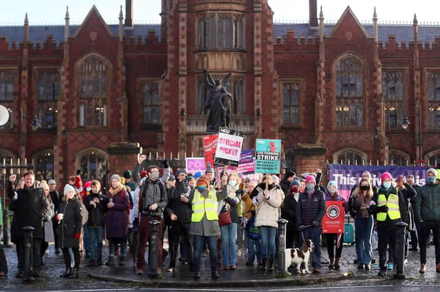Staff at Queen's went on strike as recently as December over pay, workloads and pensions. Picture by Jonathan Porter/PressEye