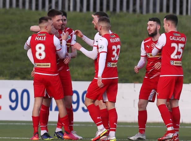 Ryan Curran celebrates after putting Cliftonville 2-0 ahead