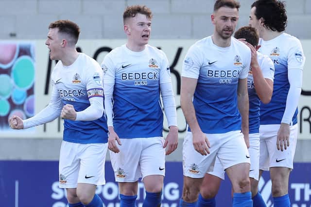 James Singleton (left) kicked off the scoring on Saturday in Lurgan as Glenavon enjoyed a comfortable 3-0 victory over Portadown. Pic by Pacemaker.