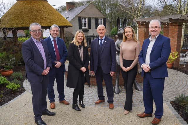 Martin Agnew, joint managing director of Henderson Group with Alan Abraham and Charlene McGonagle from Henderson Wholesale, Gary Reid and his daughter Holly Reid and logistics director, Pat McGarry