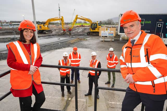 Minister Nichola Mallon is pictured with Chris Conway, Translink Group chief executive and representatives from Farrans Sacyr JV, GRAHAM and Babcock