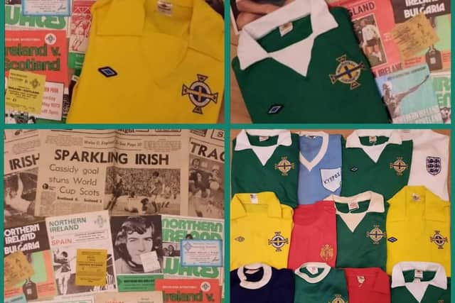 Northern Ireland football memorabillia which will be on display for an evening with Sammy McIlroy and Sammy Nelson in Newry on Thursday evening (17 Feb).