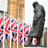 The statue of Winston Churchill in Parliament Square, London; during the war Churchill’s government sometimes allowed Nazi attacks against Allied units to take place, to prevent the enemy discovering that Enigma was cracked