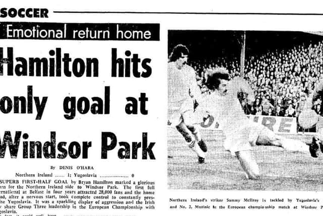 Press report of Northern Ireland's 'emotional' return to Windsor Park in 1975