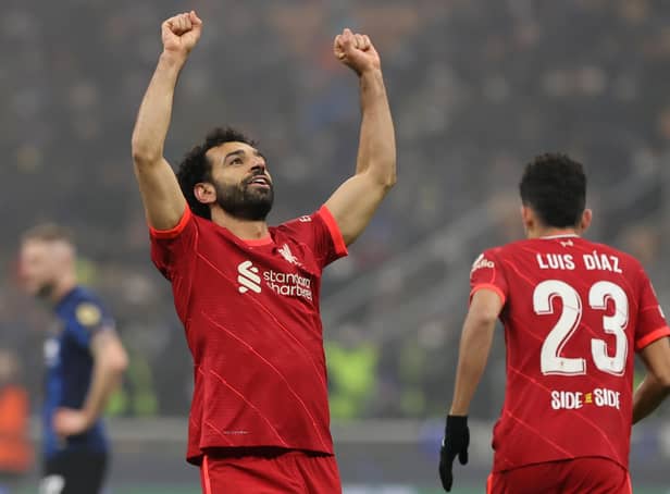 Liverpool's Mohamed Salah celebrates scoring the second goal during the UEFA Champions League round of 16 first-leg match at the San Siro. Pic by PA.