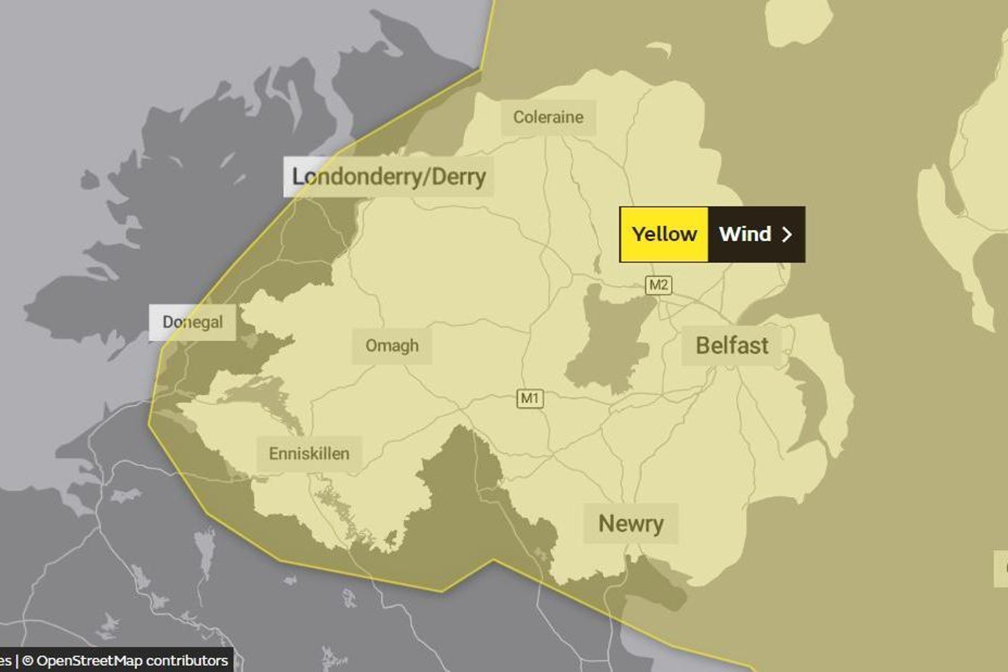 Met Office Yellow weather warning updated to cover all parts of Northern Ireland &#8211; High winds forecast
