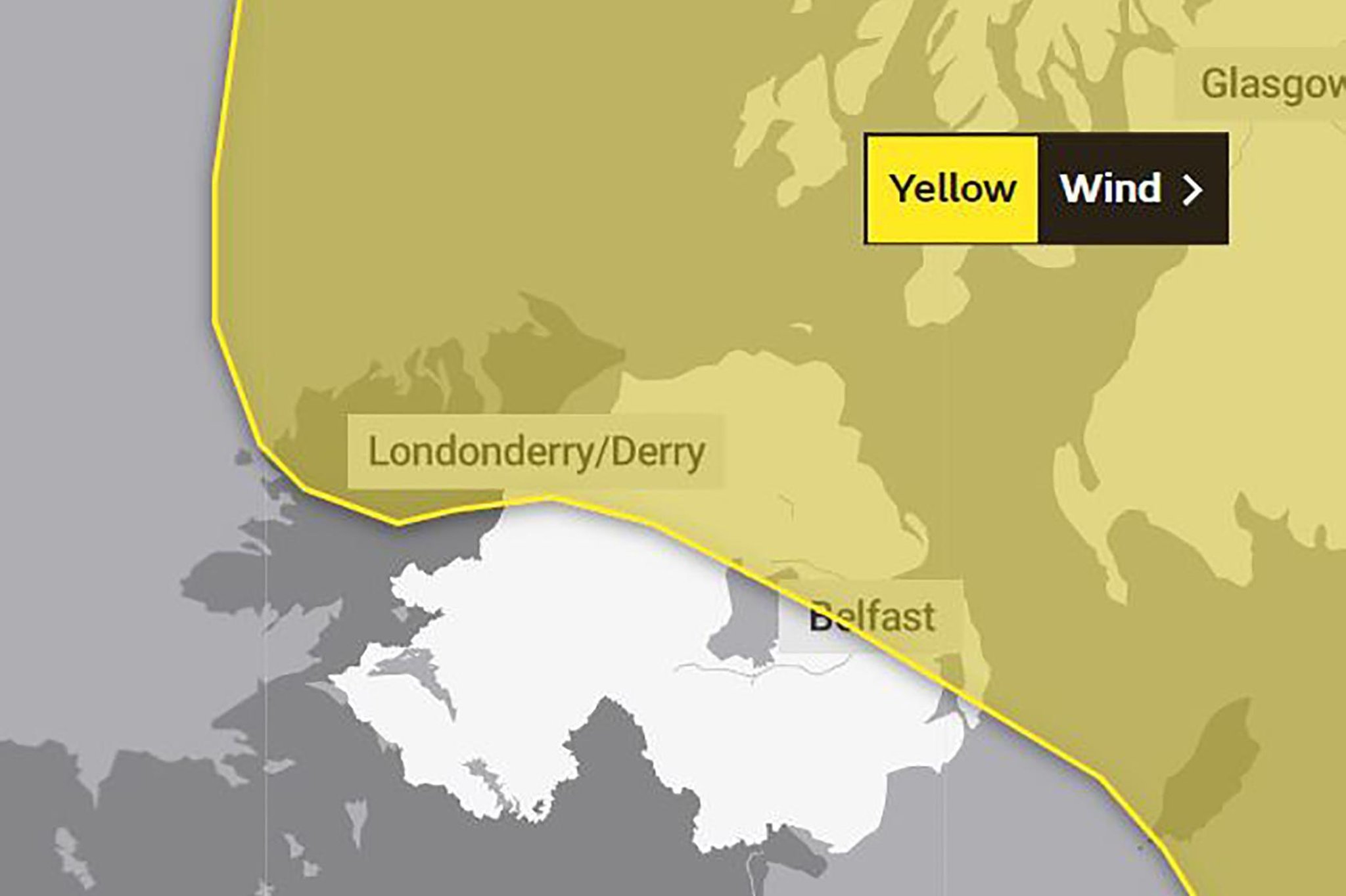 Yellow weather warning issued by the Met Office for parts of Northern Ireland &#8211; High winds forecast