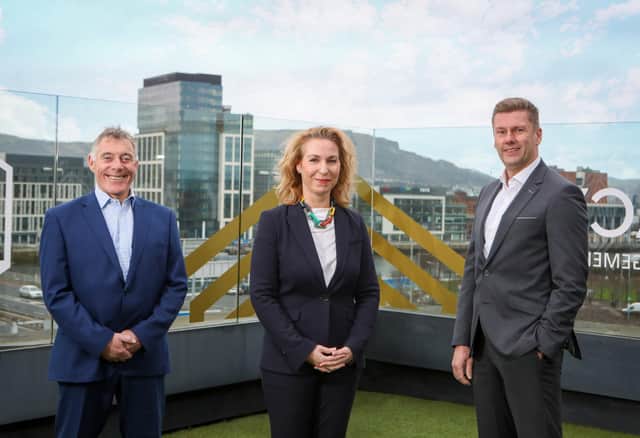Garth Maxwell, newly-appointed business development associate at Legacy Wealth Management, alongside Gillian Rea, operations director and Keith Liggett, managing director