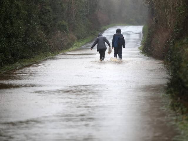 The Moyola River burst its banks yesterday, flooding the Clooney Road and Island Road, making them impassable. Fields around Tobermore flooded. Photograph by Declan Roughan / Press Eye