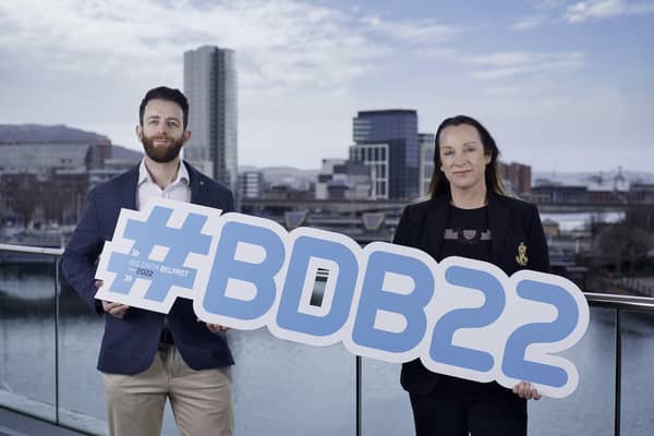 Launching this year’s Big Data Belfast conference at the ICC Waterfront are EY director Shay Cullen and analytics engines MD Dr Aislinn Rice