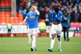 Rangers’ Ryan Jack (left) and Fashion Sakala looking dejected after the final whistle