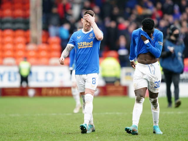 Rangers’ Ryan Jack (left) and Fashion Sakala looking dejected after the final whistle